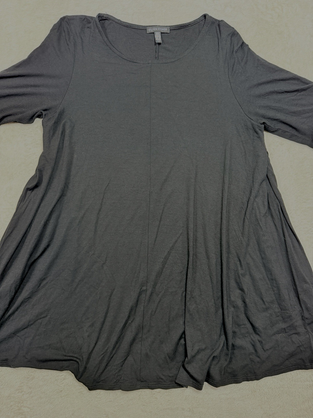 Eileen Fisher Black Stretch Viscose Jersey Short Sleeve Tunic Dress Minimal M/M